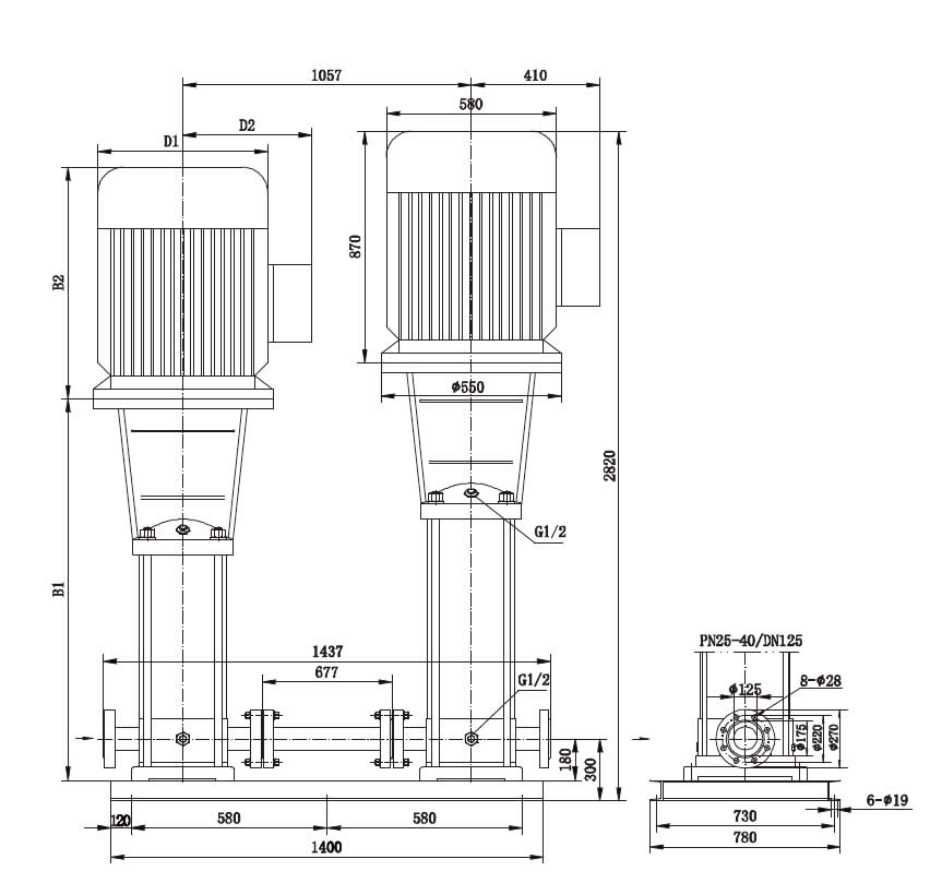 CR120 Vertical Multistage Pumps in Series size