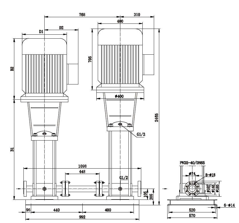 CR32 Vertical Multistage Pumps in Series size