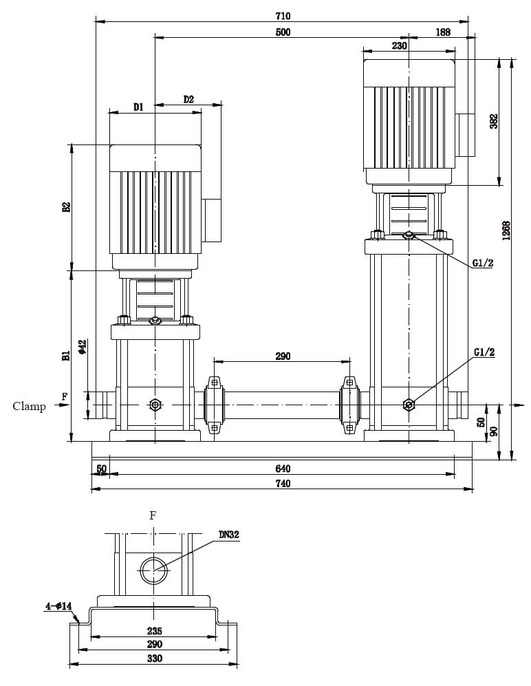 CR4 Vertical Multistage Pumps in Series size
